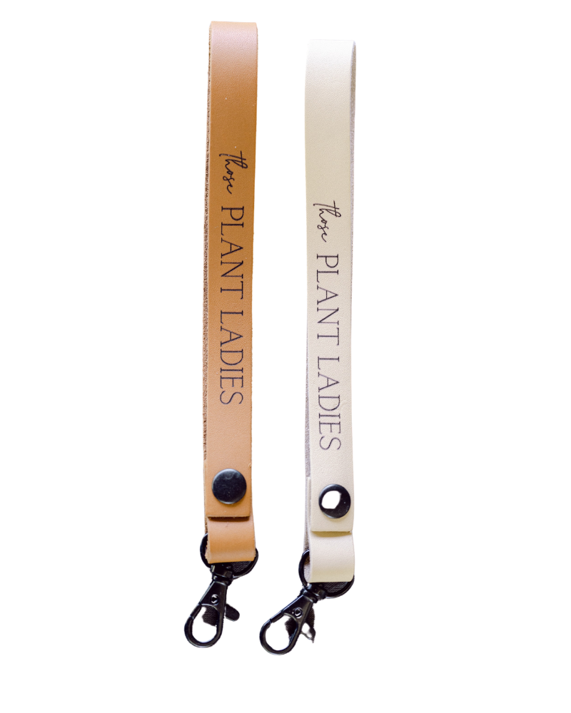Leather wristlet from Those Plant Ladies: ivory and cognac colors.