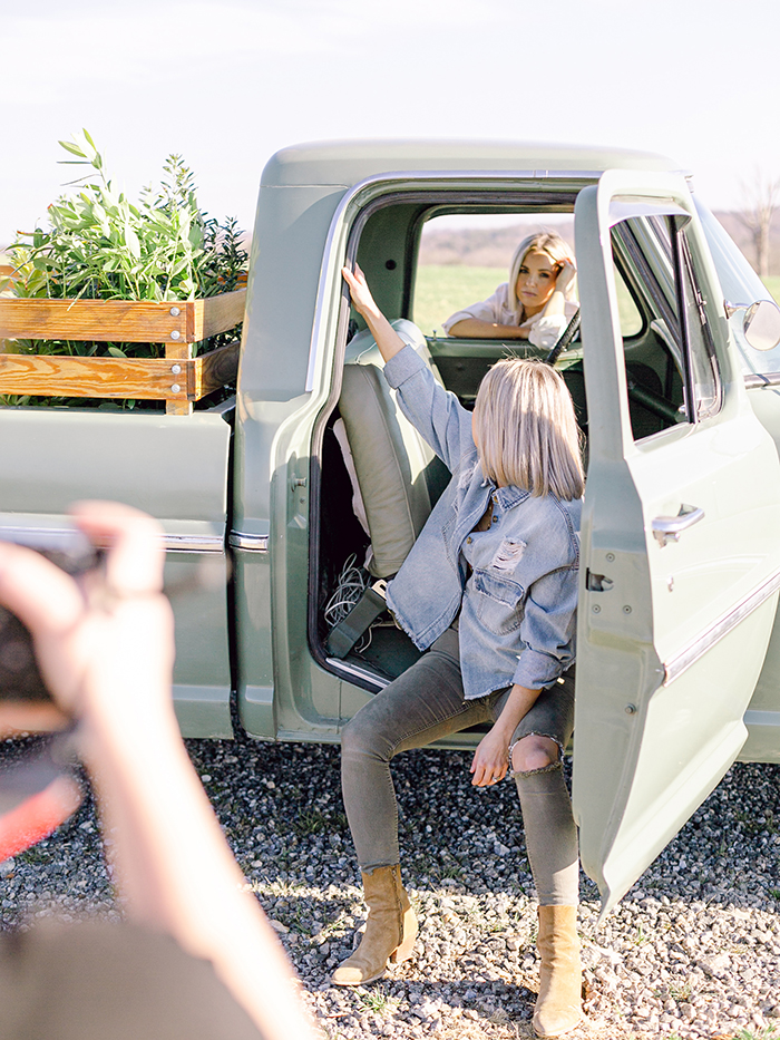Fawn and Heather in the broken-down truck for the photoshoot with Those Plant Ladies.
