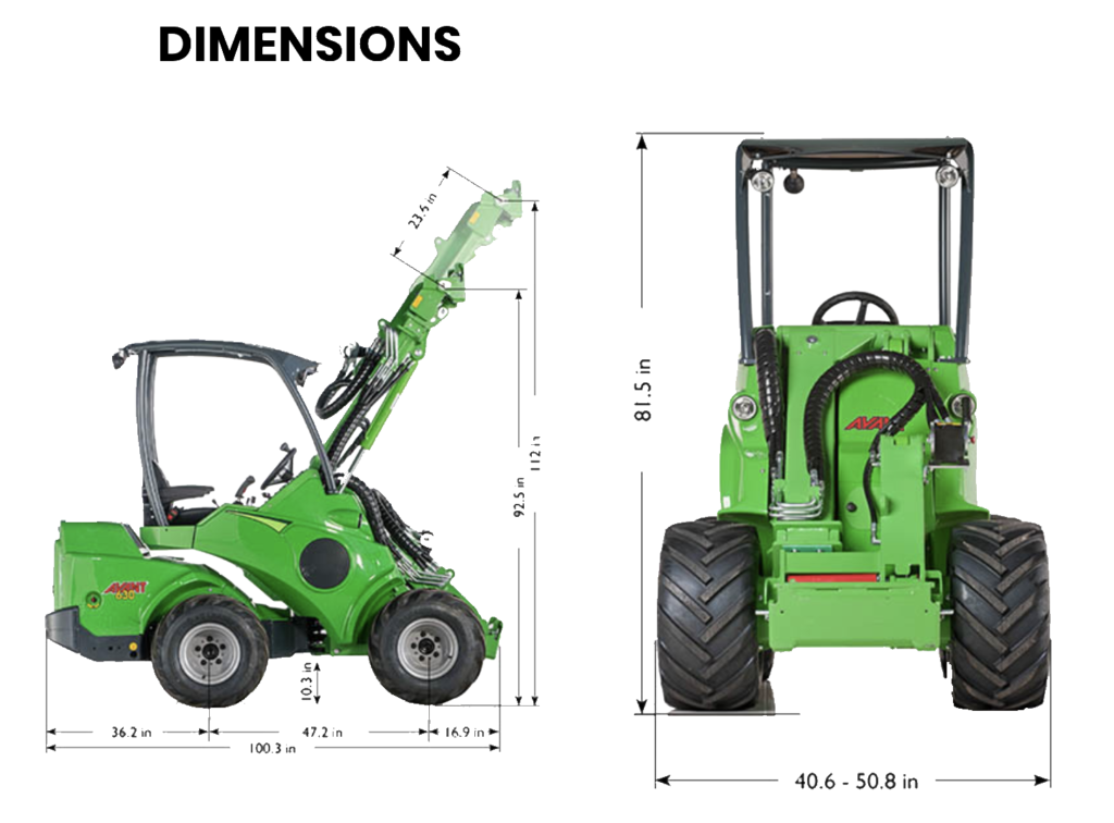 Dimensions of the Avant Loader 630.