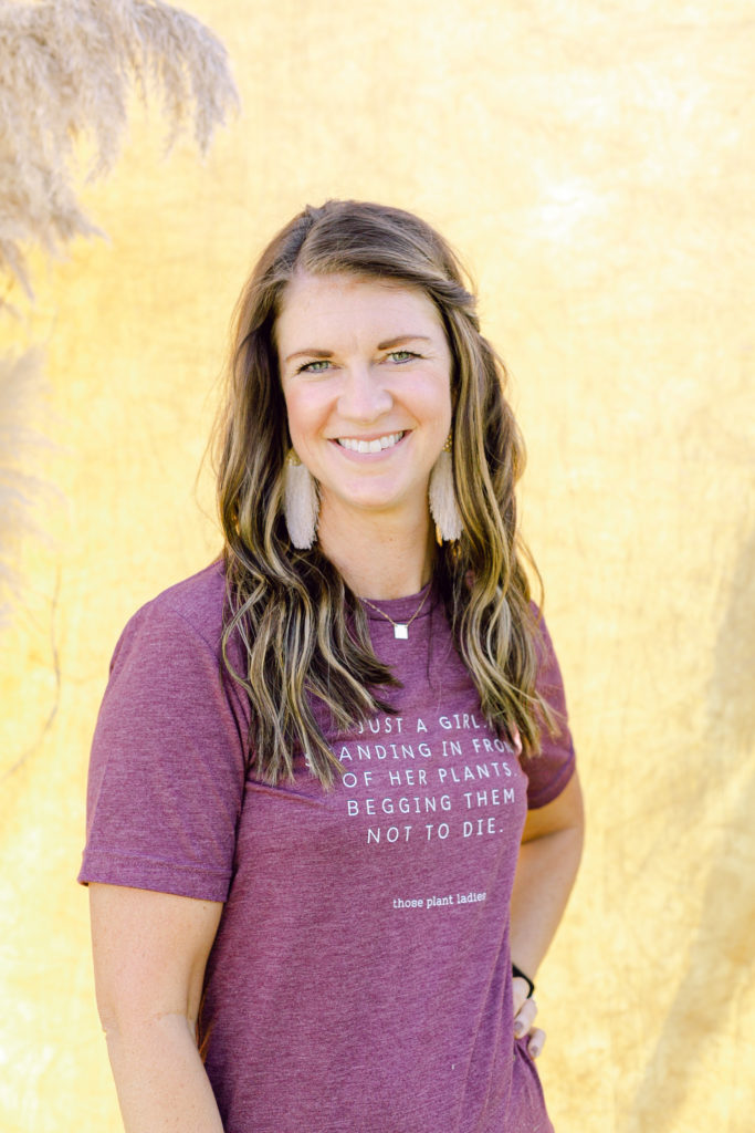 Claire of Those Plant Ladies in a Those Plant Ladies tshirt.