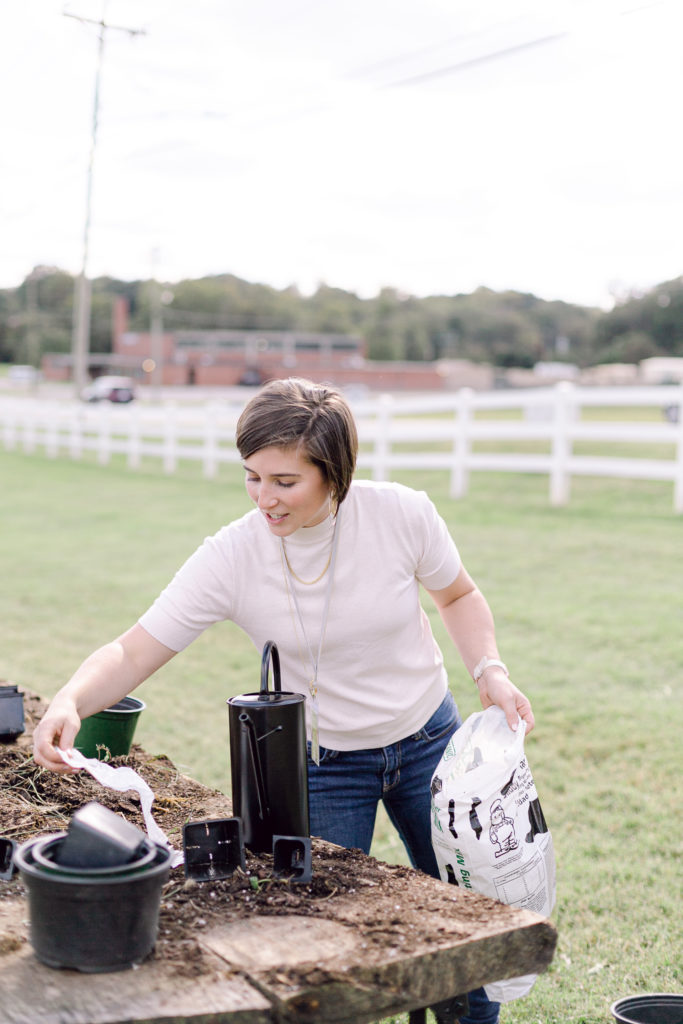 Alexa of Those Plant Ladies at the Fall Workshop, making sure everyone understands how to care for their container.