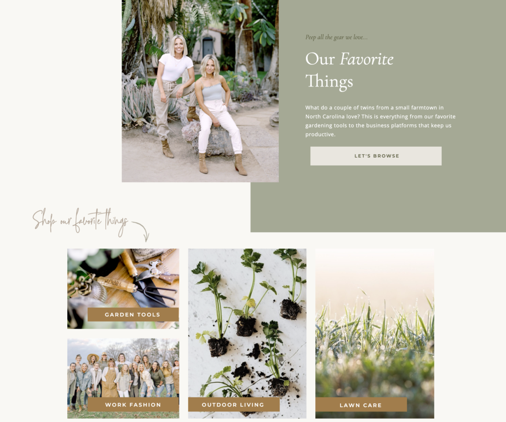 The favorite things page for Those Plant Ladies new website.