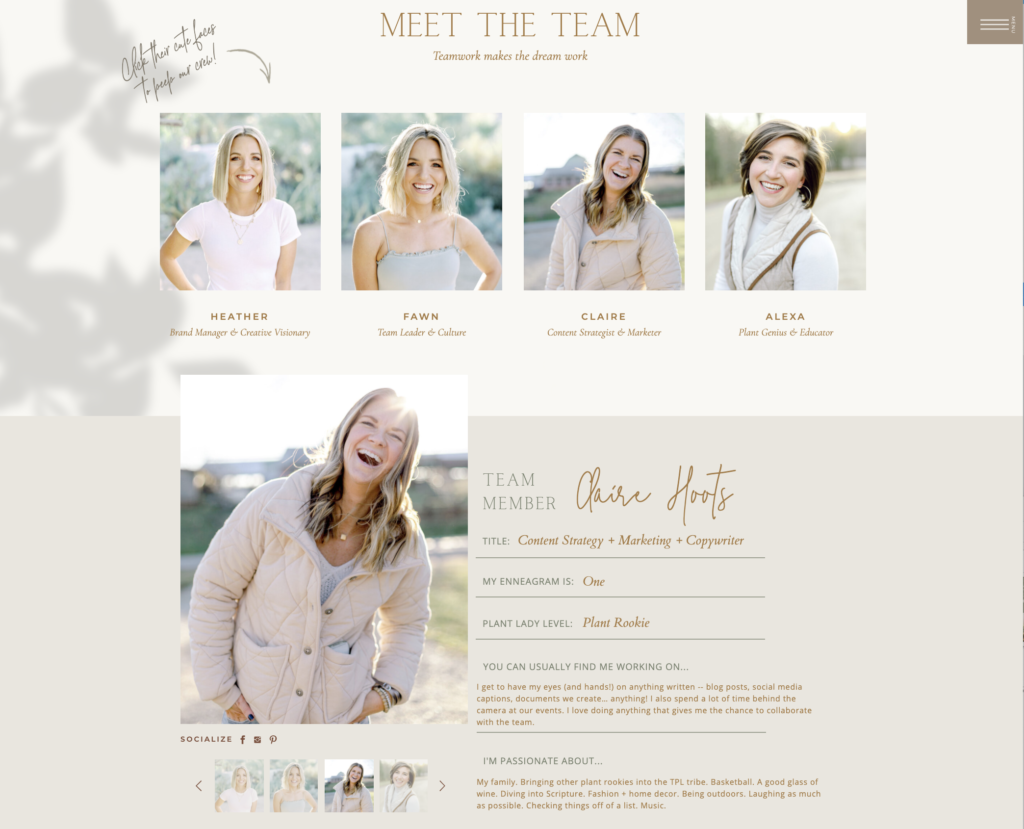 The about page for Those Plant Ladies new website.