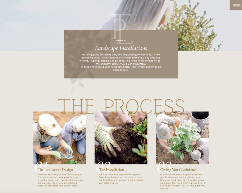The services page for Those Plant Ladies new website.