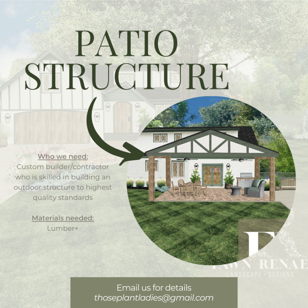 Infographic with details about the patio structure for the local HGTV-inspired TV show created by Those Plant Ladies.